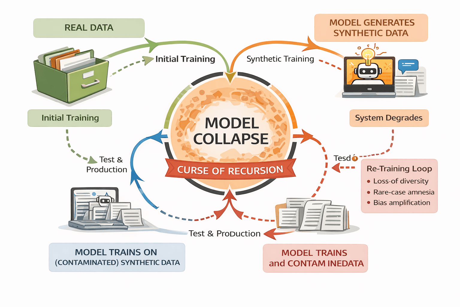 Echoes on a Cordless Line: Model Collapse and the Curse of Recursion