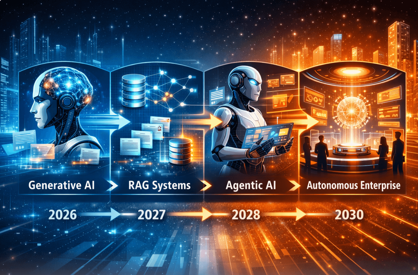 Between 2026 and 2030, Generative AI (GenAI), Retrieval‑Augmented Generation (RAG), and Agentic AI…