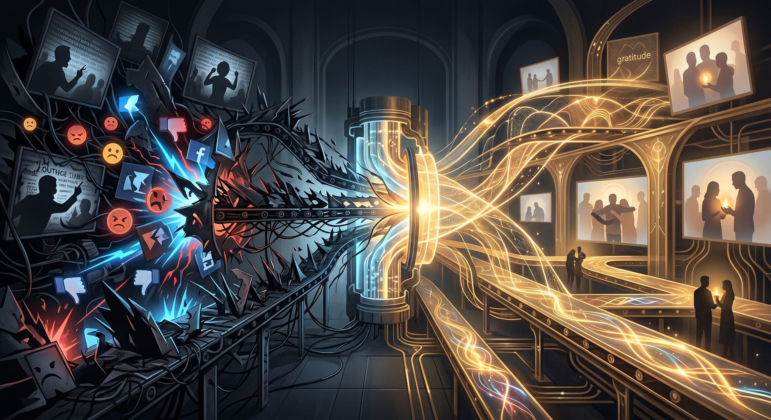 The Outrage Machine Built Better Rails Than the Positivity Economy. What If Someone Borrowed Them?