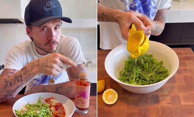 'He forgets he is not American!' Brooklyn Beckham mocked for saying 'arugula' in latest cooking video instead of 'rocket' as he fails to mention his mum Victoria on her birthday