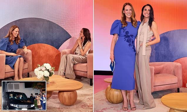 Meghan spends just two hours at Megstock as she leaves after posing for photos with adoring fans who had paid £1,700 each for the privilege