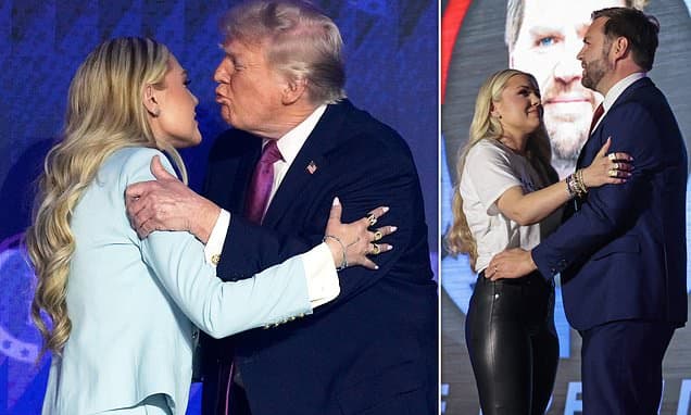 Trump embraces Erika Kirk in touching moment as he speaks at Turning Point rally... just days after she skipped event with JD Vance