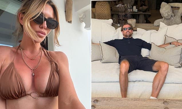 Abbey Clancy puts on a sultry display in a skimpy metallic bikini as she enjoys a sun-soaked holiday with husband Peter Crouch