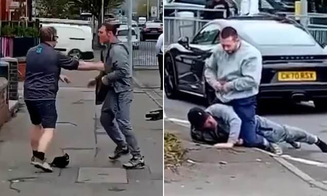 Moment violent shoplifter gets taste of instant karma as passing martial arts beginner takes him down after he attacked Co-op worker