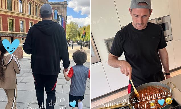 Christine Lampard shares rare snap of her husband Frank with their two children as he returns to 'daddy duties' after an emotional night celebrating Coventry City's promotion success