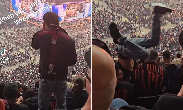 Horrifying moment fan falls down the stands at WrestleMania to leave onlookers stunned