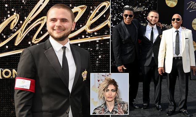 Prince Jackson is joined by famous dad's brothers at Michael biopic premiere in LA despite sister Paris's criticisms of the film