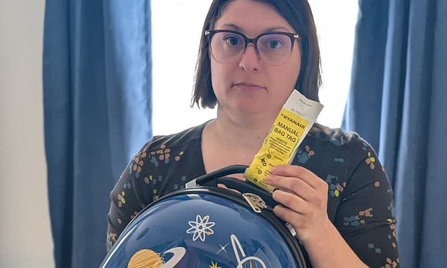 'Humiliated' British holidaymaker forced to pay £55 for her daughter's carry-on - after being caught out by Ryanair's 'petty' wording