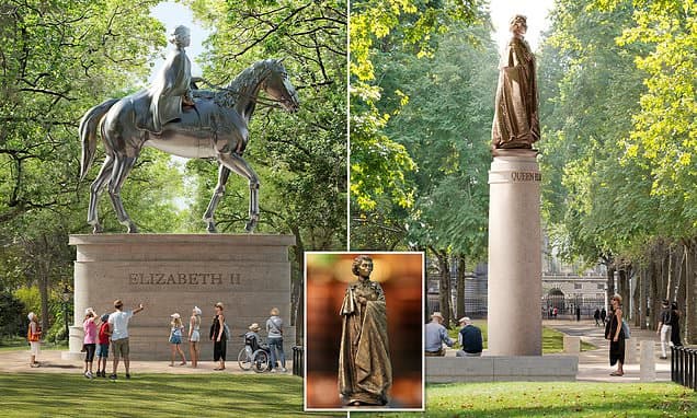 'Our late Queen deserves better than this!' Campaigners condemn surprise decision to axe plans for equestrian sculpture of Elizabeth II for 'boring' statue 'that looks nothing like her'