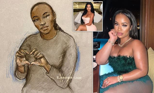 X Factor finalist makes heart sign as she appears in court charged with attempted murder of rival influencer who was run over by car following 'fight' outside club at 4am