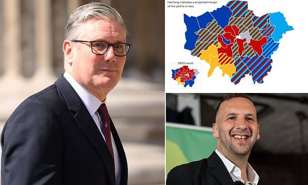 Now even London turns on Starmer: Bombshell poll predicts Labour will suffer huge losses in the capital at next month's local elections as Greens and Reform UK surge