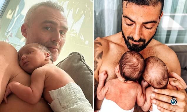 Single men skin-to-skin with their surrogate babies: Why new fathers take part in the vital bonding ritual - and some even climb into hospital beds - as number of solo fathers using surrogacy triples
