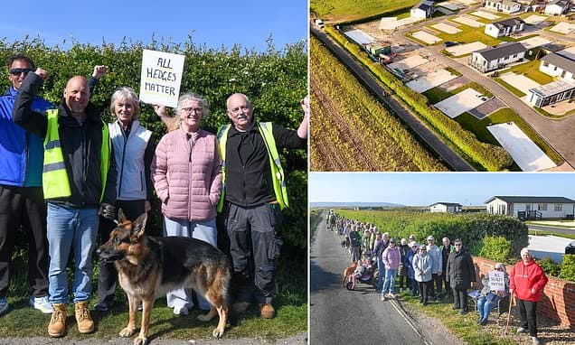 Protesting pensioners rally in defence of threatened hedge at nine-acre retirement park - and see off contractors hired to tear it down