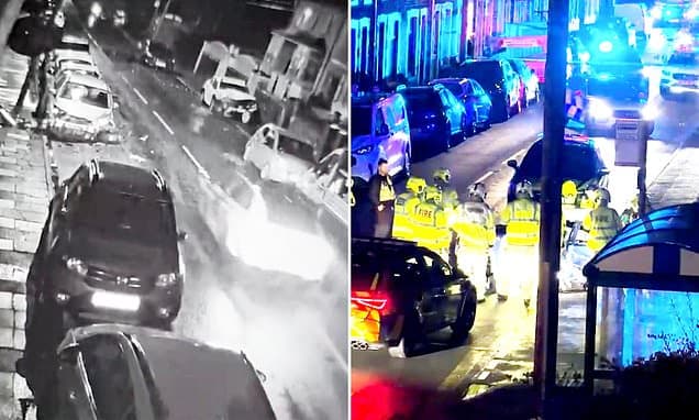 Terrifying moment car pinballs between parked motors as police chase ends in massive crash