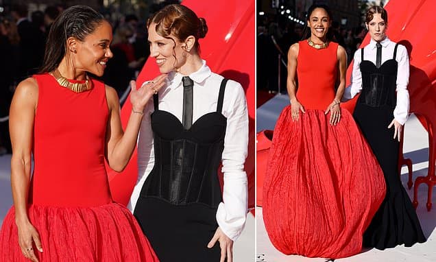 Jess Glynne and Alex Scott look more loved-up than ever as they share a sweet moment on the Devil Wears Prada 2 red carpet in London