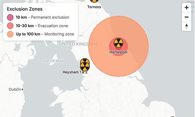 What would happen if the Chernobyl disaster happened in Britain? Terrifying map reveals the huge blast radius of nuclear plants in the UK - leaving millions of Brits exposed to toxic radiation