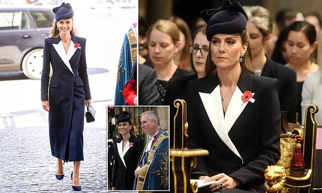 Radiant Kate flashes a smile as she leads congregation to pay tribute to fallen soldiers at Westminster memorial service on Anzac Day