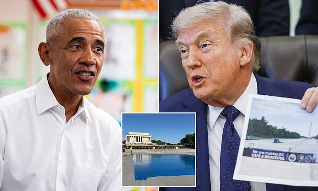 Trump trolls Obama over Reflecting Pool at The Lincoln Memorial after boasting about his thrifty renovation that only took a week