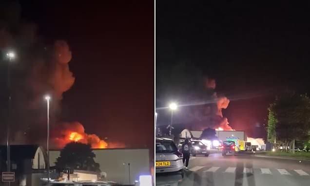 Moment huge 'accidental' inferno rips through British air base used by US to strike Iran