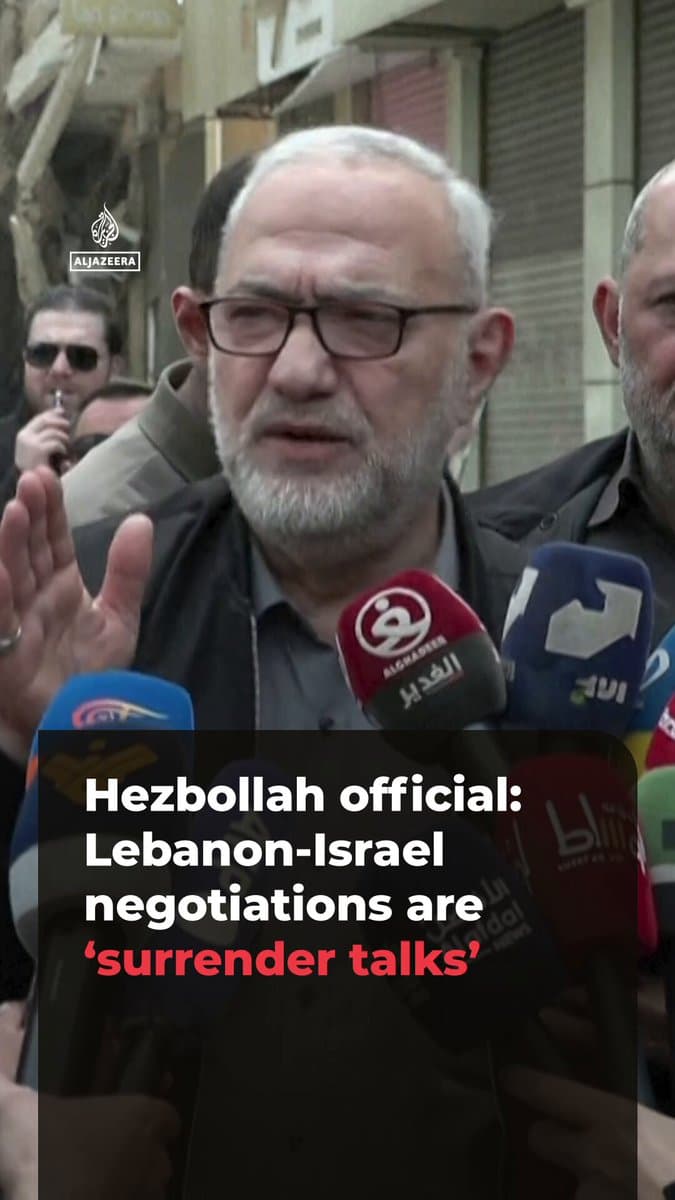 A senior Hezbollah official has described negotiations between the Lebanese government and Israel as an act of “surrender.” Mahmoud Qamati said the talks “do not concern” the group, signalling Hezbollah’s rejection of the negotiations.