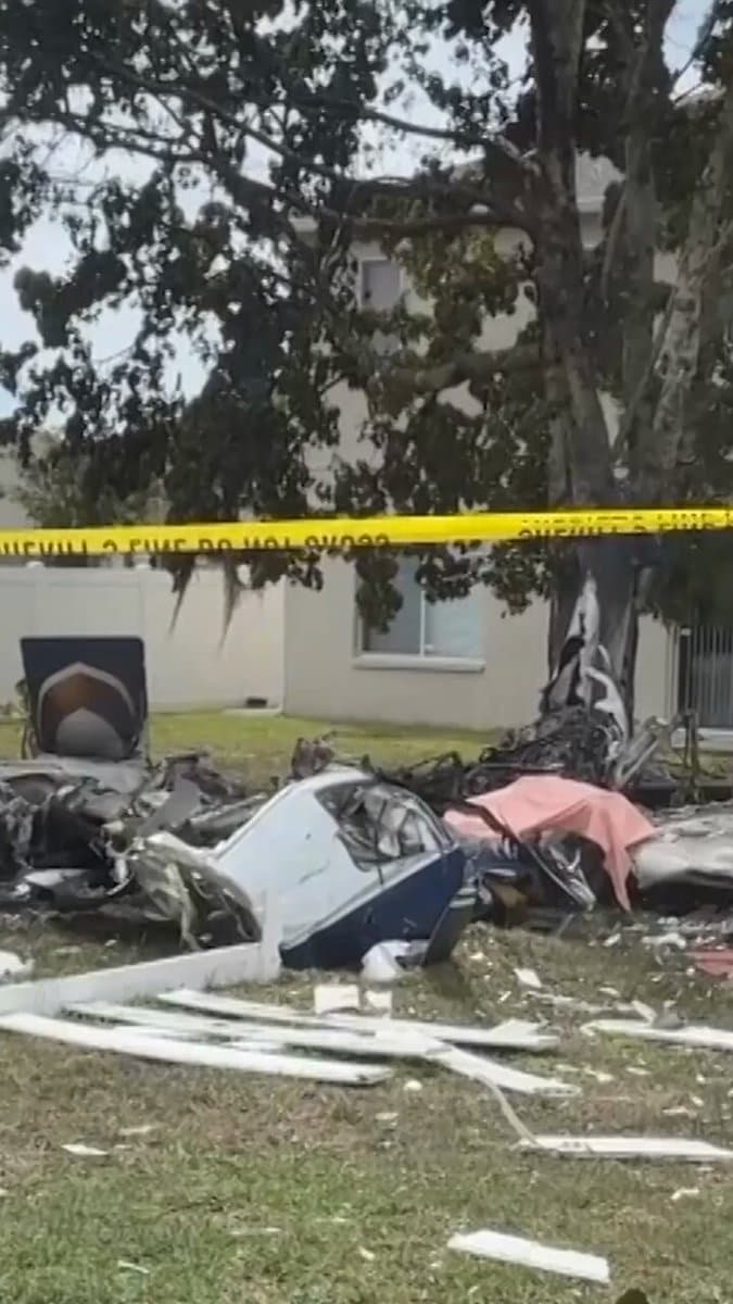 A small aircraft crashed between houses in Pasco County, Florida, on April 19, according to a local ABC affiliate. Resident Cheryl Korth recalled the sounds she heard before the plane, a Cessna C402, crashed in the yard next to her house. pic.