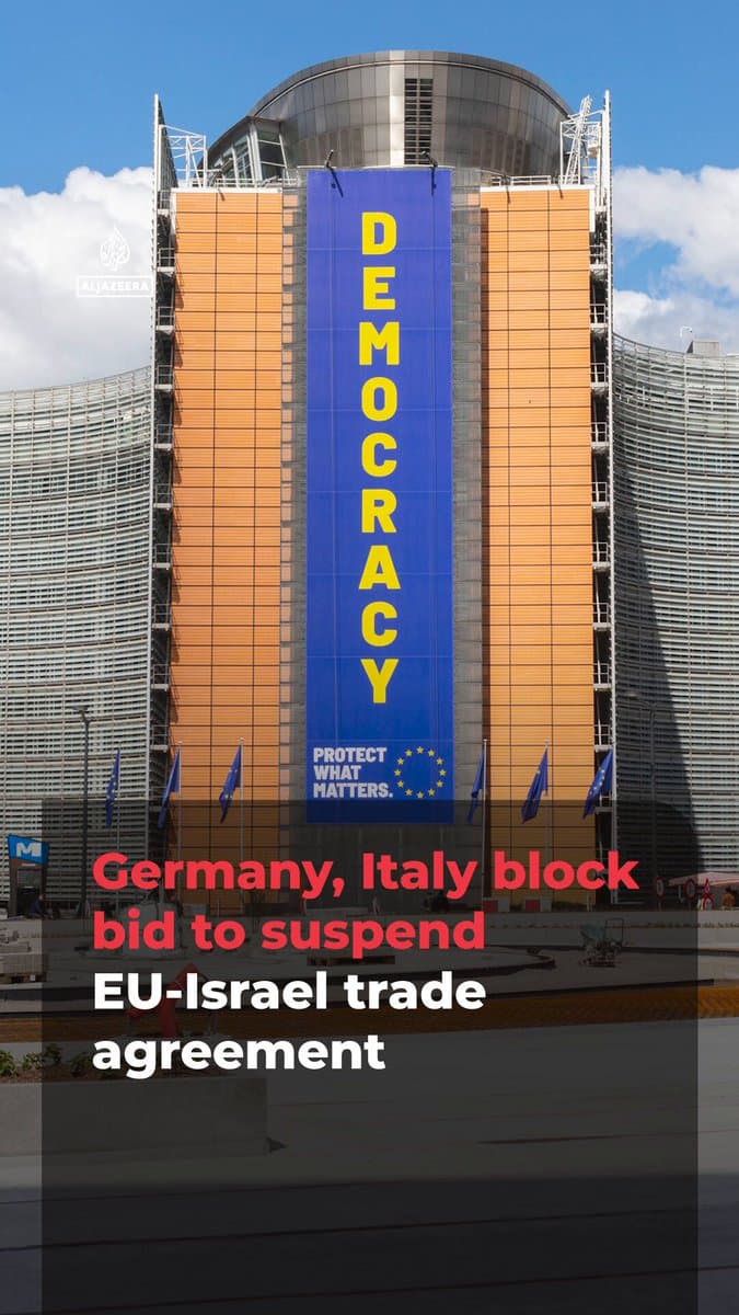 Germany and Italy have blocked the EU from suspending the bloc’s association agreement with Israel, despite previous determinations that the country breached the deal’s human rights conditions. Al Jazeera’s @abdallahelshamy explains. pic.