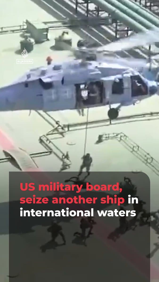 The Pentagon has released video of US soldiers descending from helicopters to board and seize another ship operating in international waters. Officials justified the Indian Ocean operation as a “right-of-visit” boarding and said the ship was transporting Iranian oil.