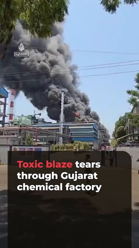 At least 16 workers were injured after a fire tore through a chemical factory in Bharuch, Gujarat caused by a big explosion, according to officials.