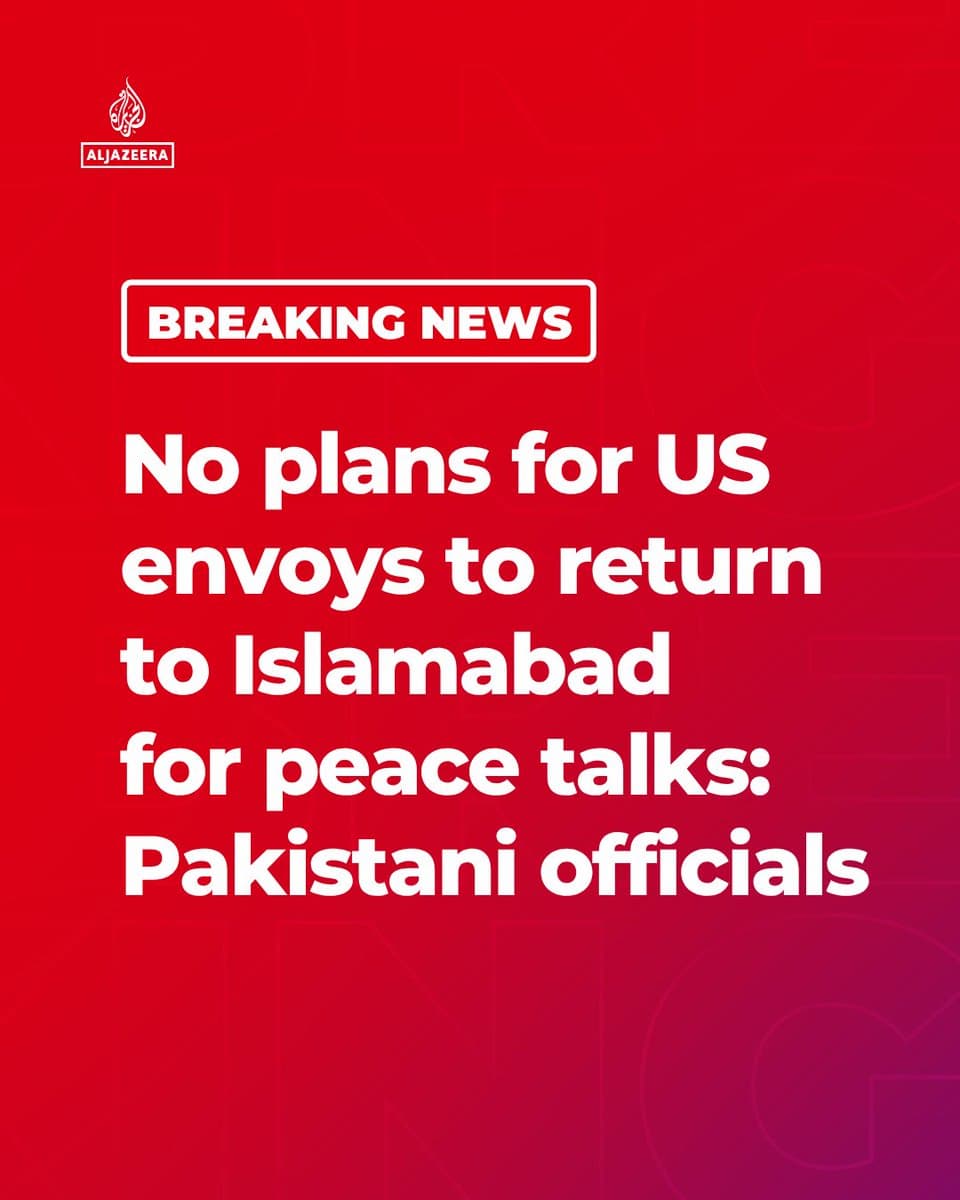 RT by @AJEnglish: BREAKING: A Pakistani official told the Associated Press that there are no immediate plans for US envoys to return to Islamabad for peace talks. 🔴 More on pic.
