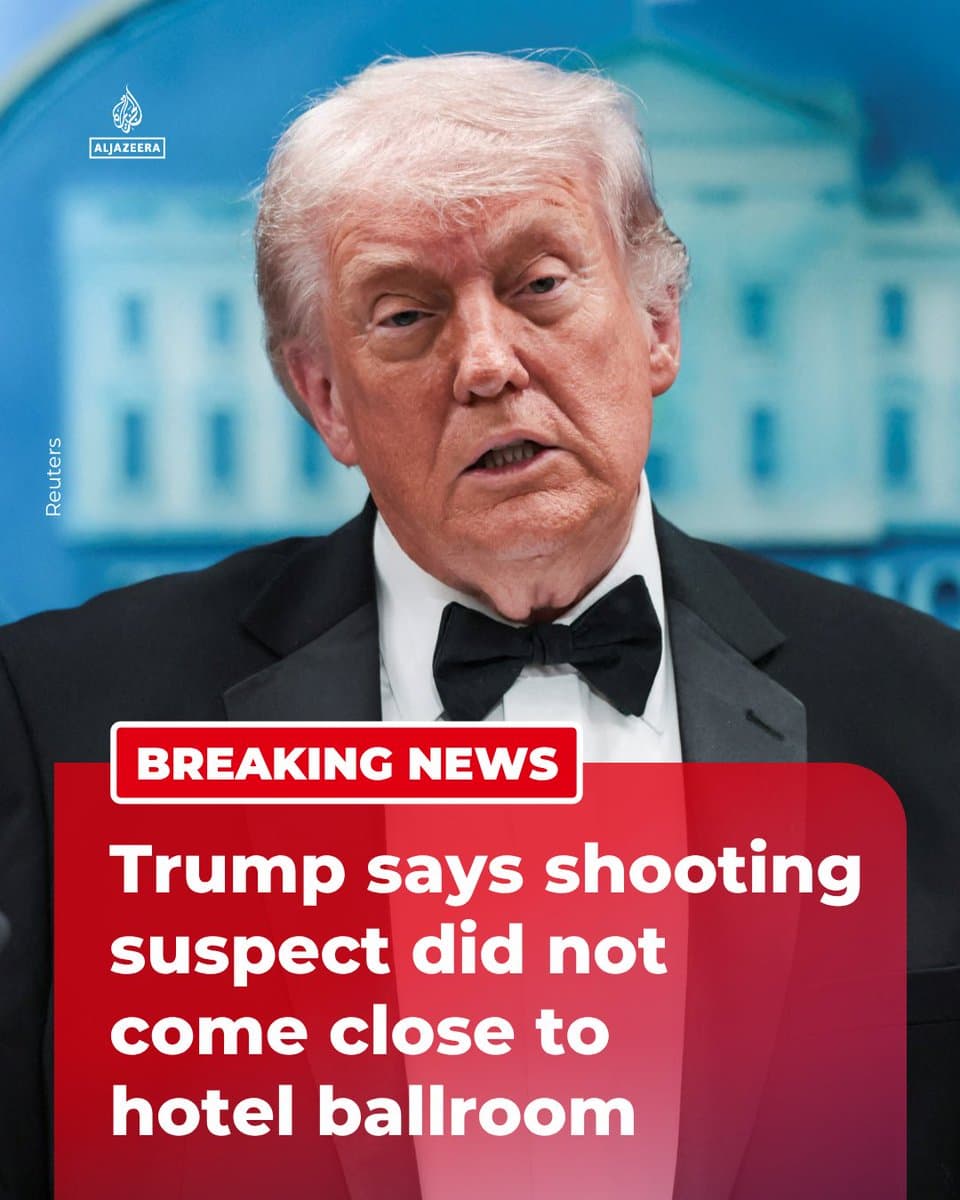 BREAKING: President Donald Trump tells US media that the suspected shooter at the White House correspondents dinner was stopped by law enforcement and did not come close to entering the hotel ballroom where the event was taking place. pic.