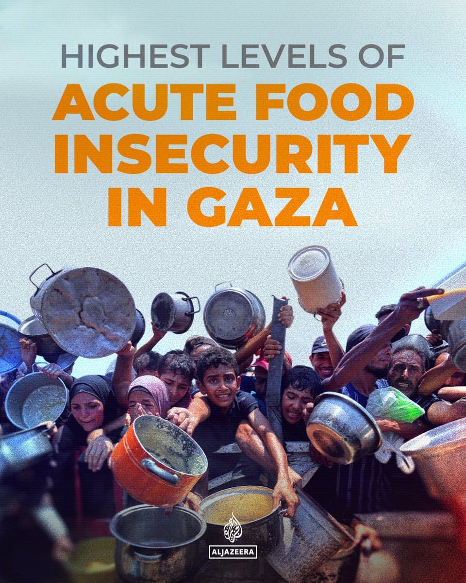 According to the Global Network Against Food Crises, 100% of Gaza’s population are facing acute food insecurity due to Israel’s war on the Strip. pic.