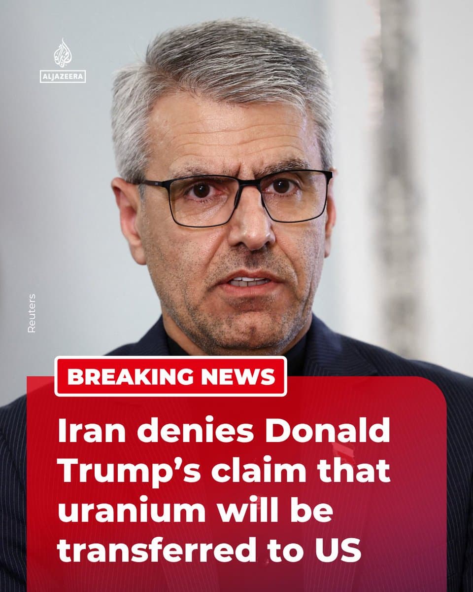 BREAKING: Iran’s Foreign Ministry spokesperson Esmaeil Baghaei has dismissed US President Trump’s claim that Tehran has agreed to allow its enriched uranium to be moved to the US. 🔴 LIVE updates: pic.