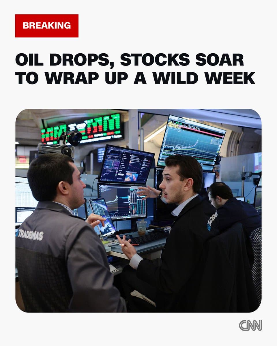 Oil drops and stocks soar as optimism grows about ceasefires in the Middle East. pic.
