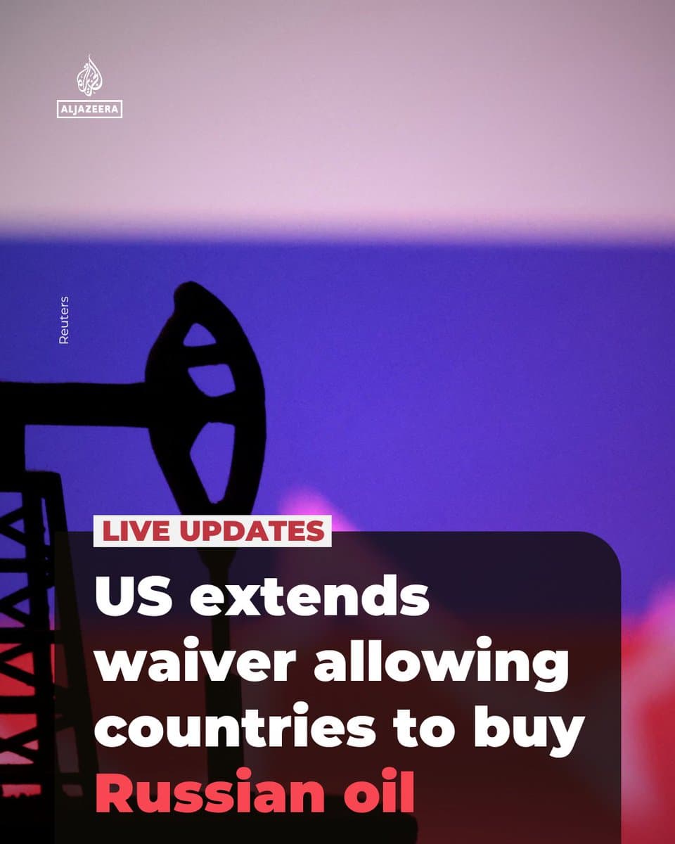 The US Treasury Department has extended a waiver to allow countries to buy sanctioned Russian oil for about a month, aiming to boost global supply amid disruptions caused by the war on Iran. 🔴 LIVE updates: pic.