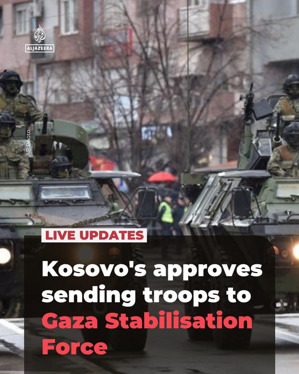 Kosovo’s parliament has overwhelmingly voted to contribute dozens of troops to the US-backed International Stabilization Force (ISF) in Gaza. 🔴 LIVE updates: pic.