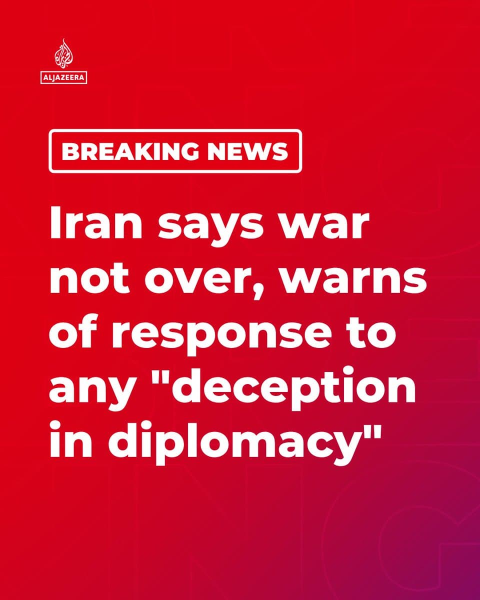 BREAKING: Iran’s Defence Ministry spokesman Reza Talaei says the war with the US has not ended and warns Iran will respond to any "deception in diplomacy", adding that opening the Strait of Hormuz to non-military ships is conditional on a ceasefire in Lebanon.