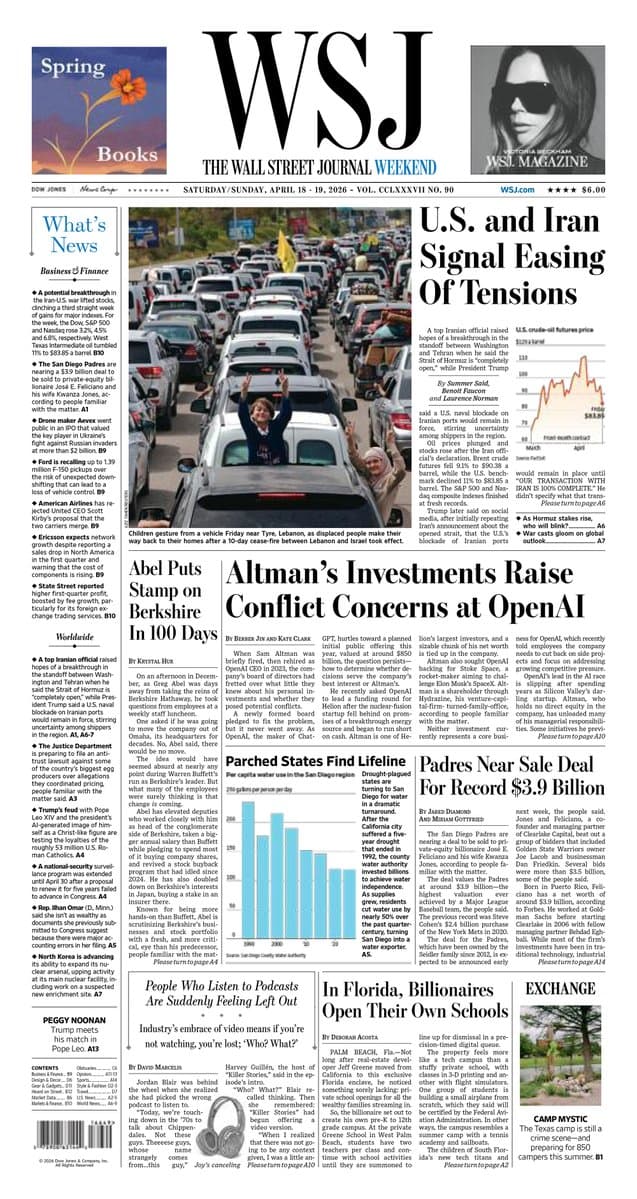 Take an early look at the front page of The Wall Street Journal's weekend edition. pic.