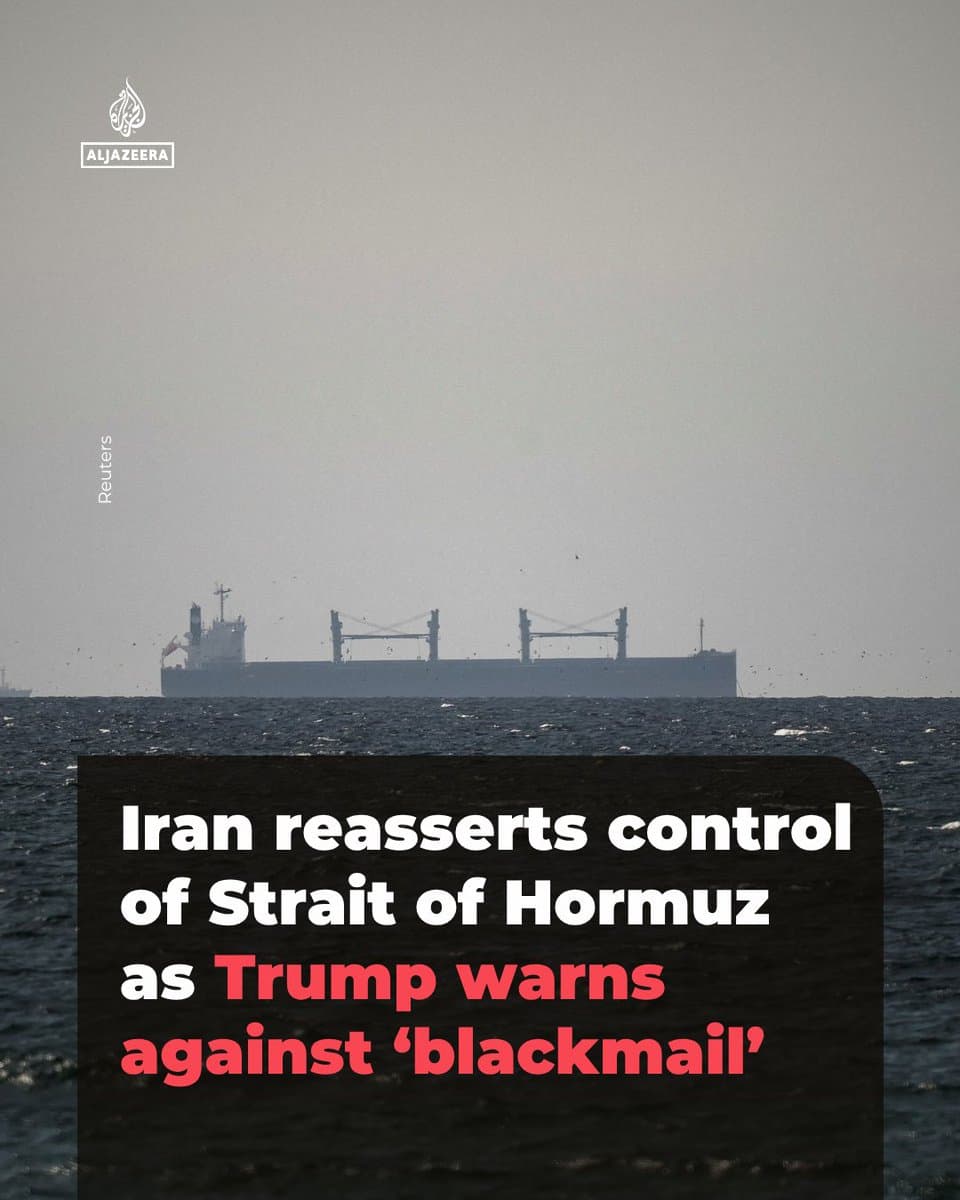 Iran’s Islamic Revolutionary Guard Corps Navy (IRGC) says the Strait of Hormuz is closed and that any ship that attempts to pass through the waterway will be targeted, a dramatic reversal less than 24 hours after the shipping lane was reopened. 🔗: