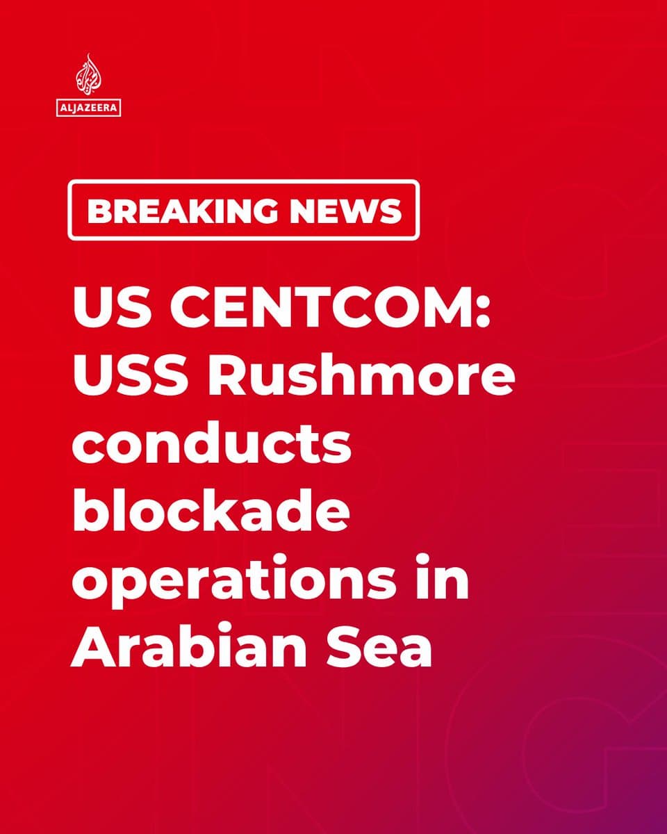 RT by @AJEnglish: BREAKING: US Central Command says the amphibious ship USS Rushmore is conducting blockade operations in the Arabian Sea. pic.