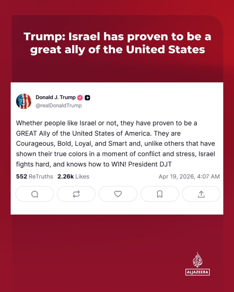 US president Donald Trump says on Truth Social that whether people love or hate Israel, it has proven to be “a great ally of the United States.” 🔴 LIVE updates:
