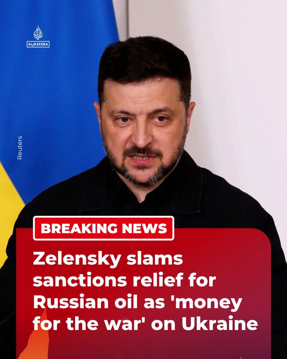 Ukraine's President Volodymyr Zelensky condemned the easing of sanctions on Russian oil, after the US extended a waiver meant to soften surging energy prices driven by the war on Iran.