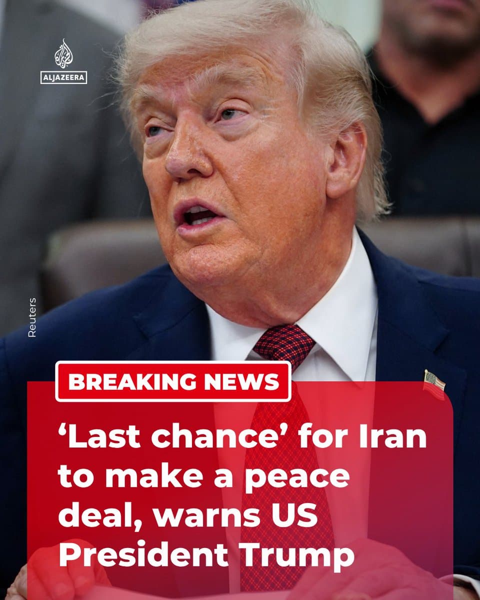 BREAKING: US President Donald Trump has told US media that this is the “last chance” for Iran to agree to a peace deal or “the whole country is getting blown up.” 🔴 LIVE updates: pic.