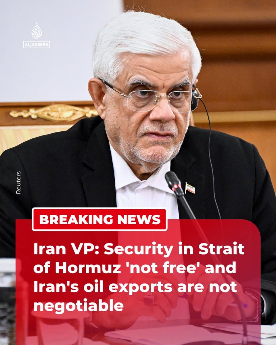 RT by @AJEnglish: BREAKING: Iran’s VP Mohammad Reza Aref says security in the Strait of Hormuz is “not free” and that Iran’s oil exports cannot be restricted while others expect free security. 🔴 LIVE updates: pic.