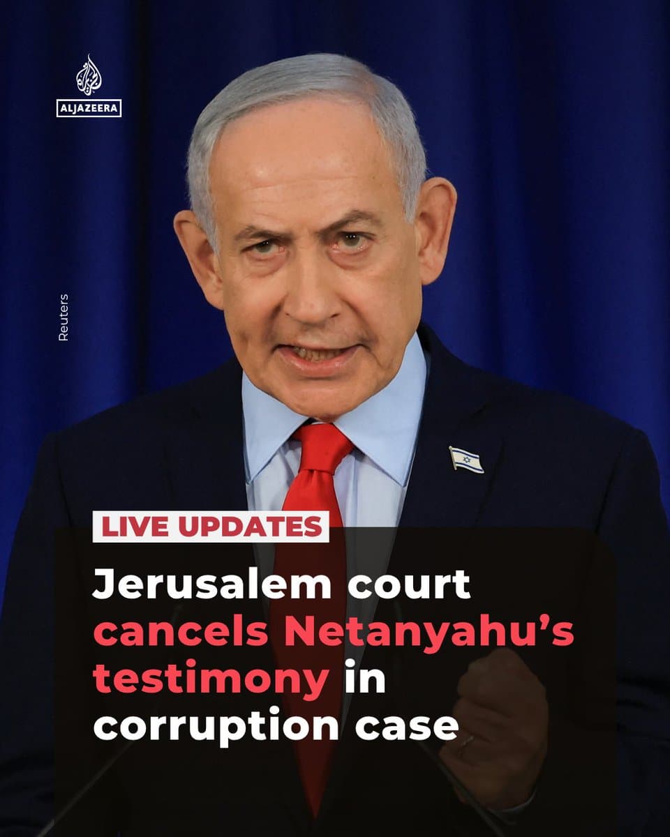 A Jerusalem court has accepted Israeli Prime Minister Benjamin Netanyahu’s request to cancel his testimony in his corruption trial this week, according to local media. 🔴 LIVE updates: pic.