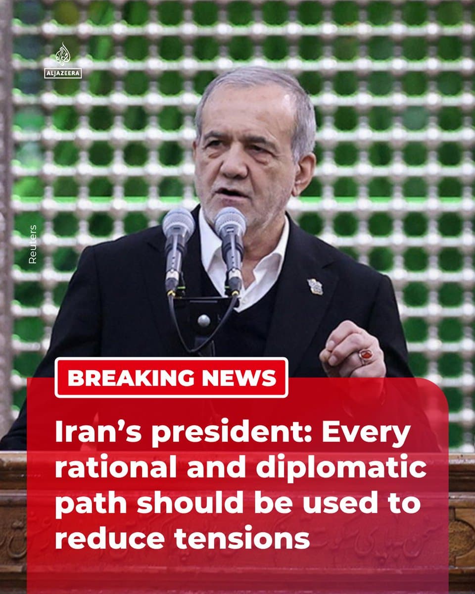 Iran’s President Masoud Pezeshkian says every rational and diplomatic path should be used to reduce tensions with the US, while stressing that vigilance in interactions with Washington is an “undeniable necessity,” according to state-run IRNA news agency. pic.