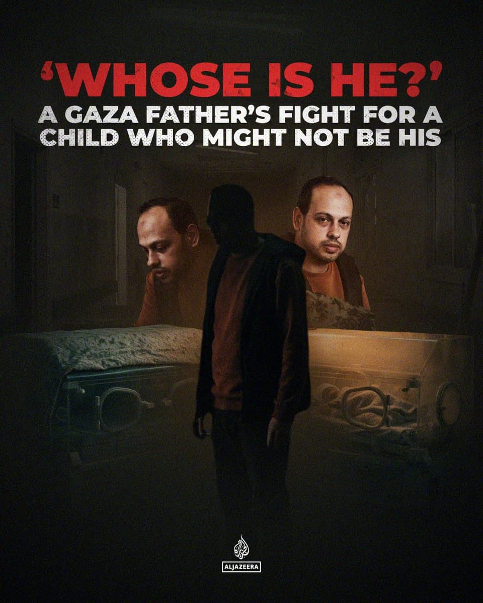 A Palestinian father in Gaza, who lost his pregnant wife in an Israeli strike, is trying to prove a surviving baby boy is his son. With records destroyed and no DNA tests, two families claim the child. 🔗: