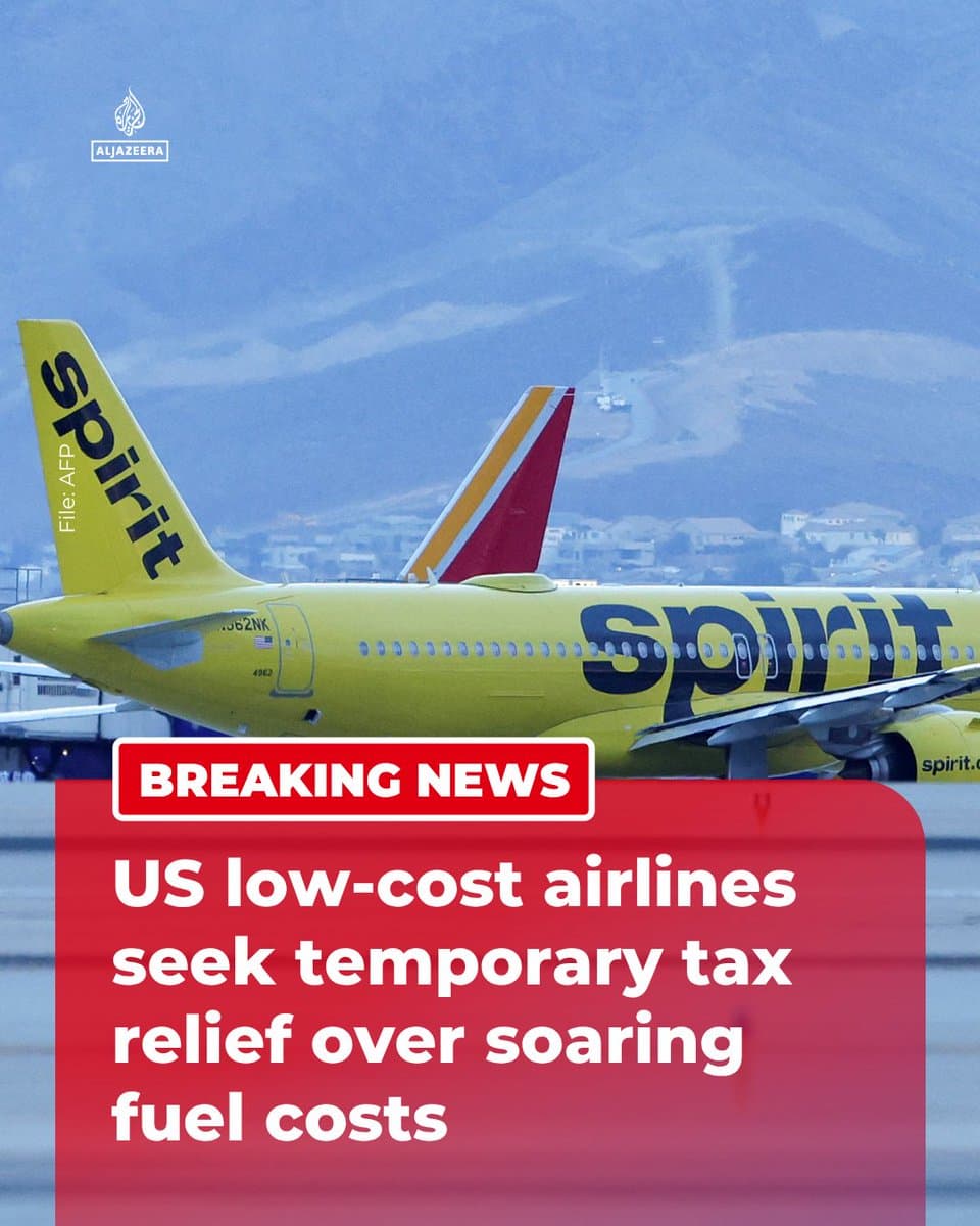 RT by @AJEnglish: BREAKING: CEOs of major US low-cost airlines will meet Transportation Secretary Sean Duffy on Tuesday to urge Congress to grant temporary tax relief to offset soaring jet fuel costs driven by the US-Israeli war on Iran. 🔴 More on pic.