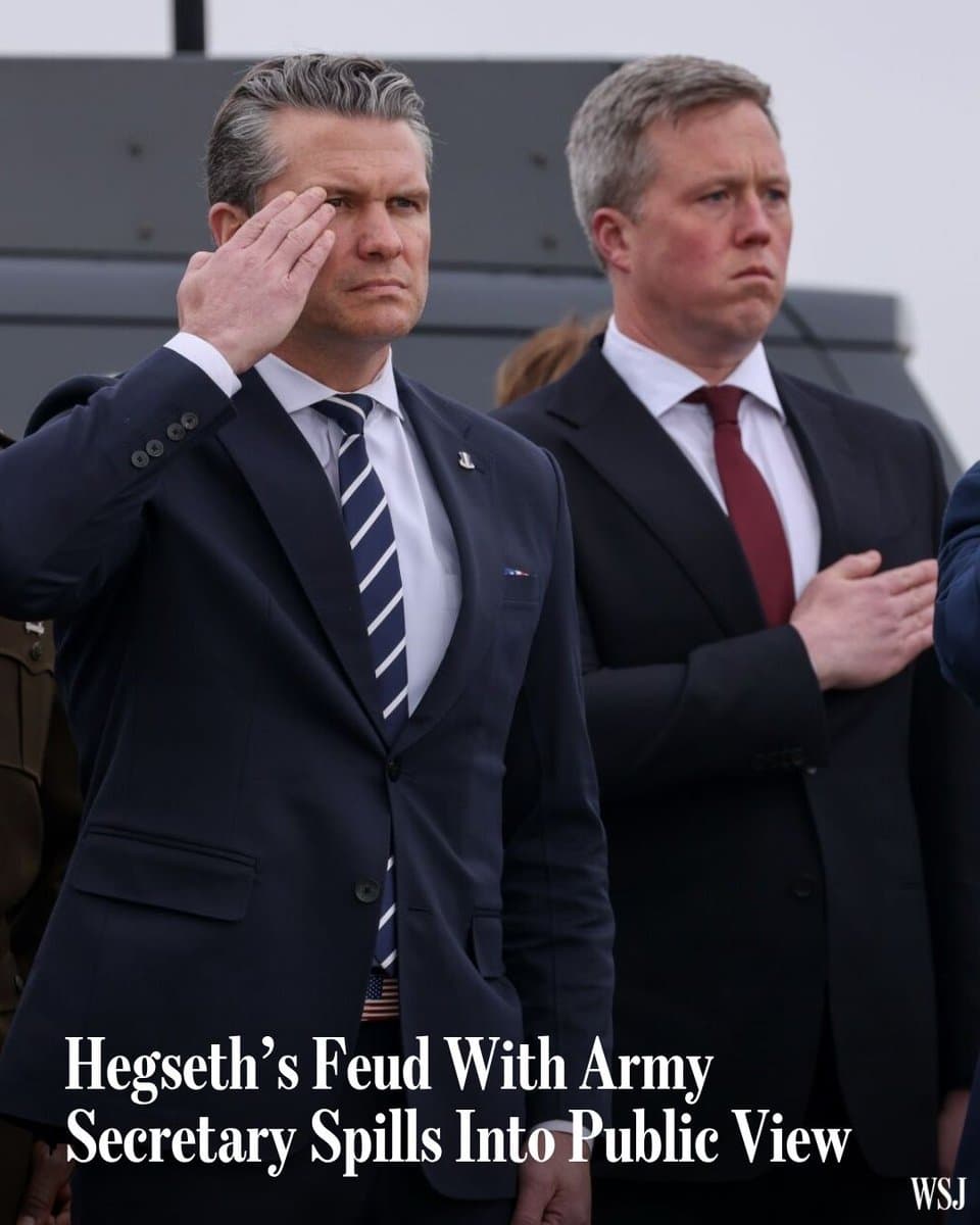 A dispute between Defense Secretary Pete Hegseth and Army Secretary Dan Driscoll is occurring in the midst of unprecedented military commitments around the world. 🔗 pic.