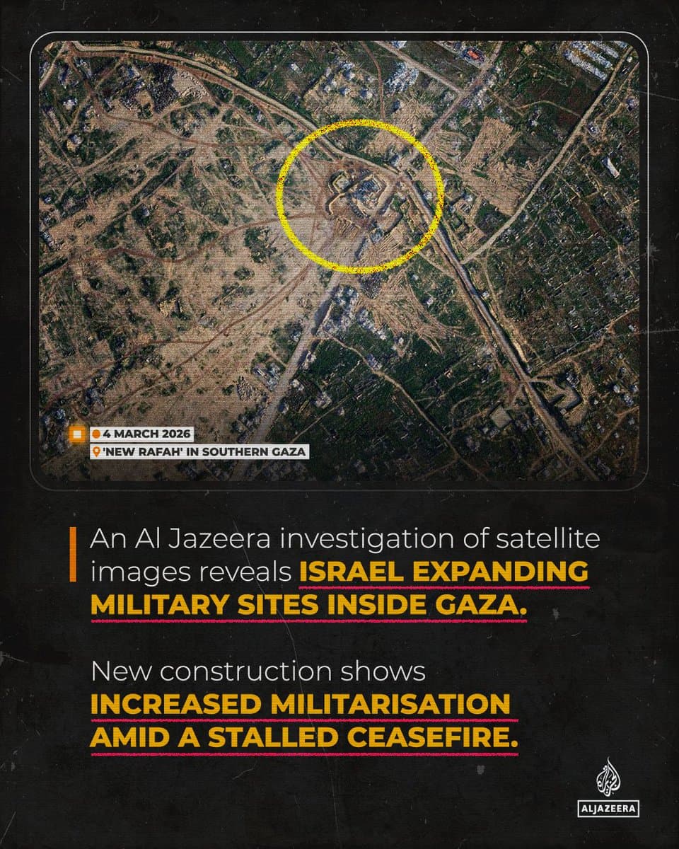 THREAD 🧵 An Al Jazeera investigation of satellite imagery from Planet Labs and Sentinel Hub reveals that Israel is expanding military sites across Gaza, including the construction of what appear to be more permanent bases. 🔗: