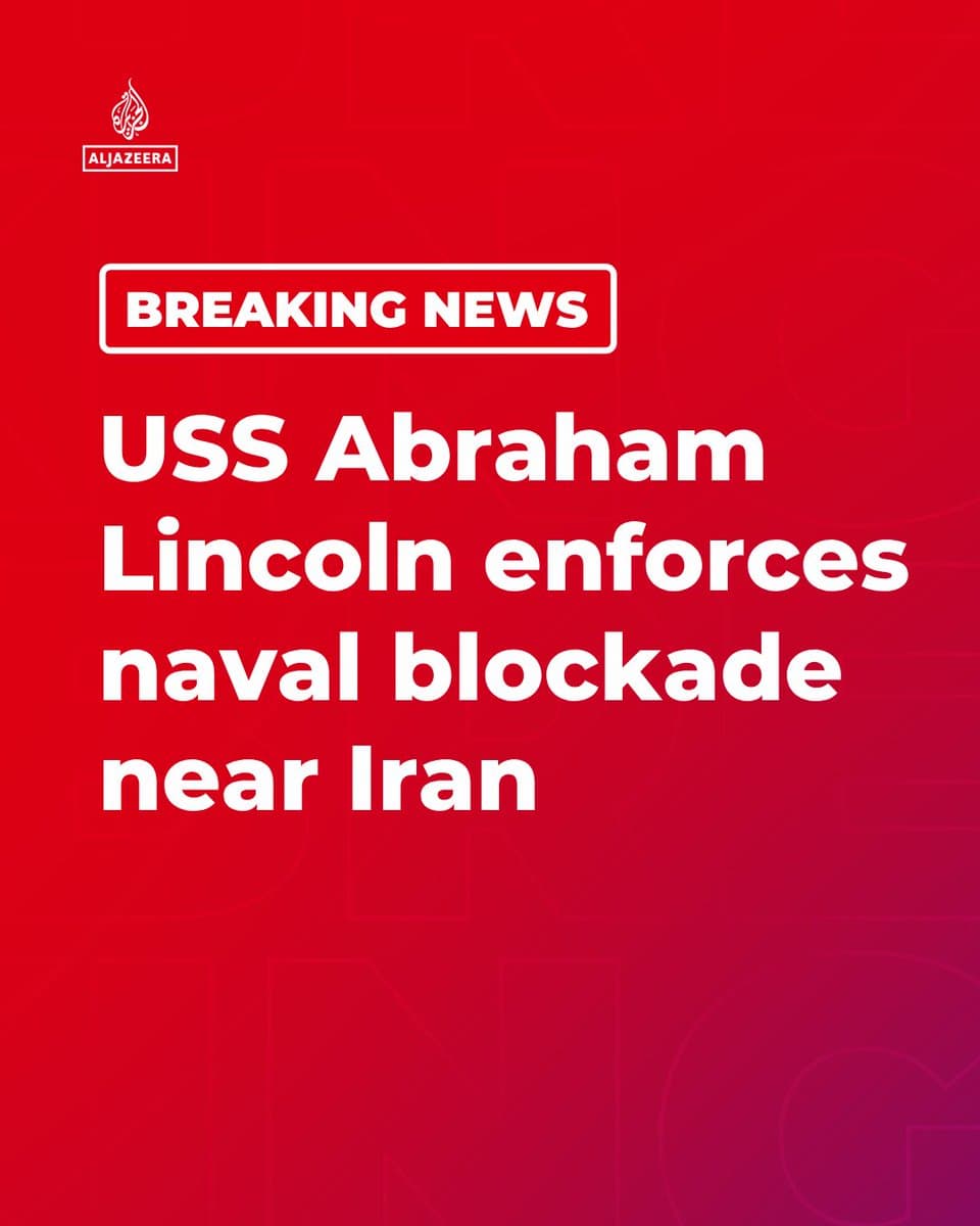 BREAKING: Aircraft carrier USS Abraham Lincoln is currently “operating in the Middle East, enforcing a US naval blockade on vessels attempting to enter and depart Iranian ports,” according to US CENTCOM. 🔴 Follow for more pic.